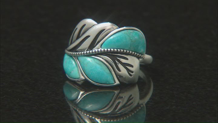 Free-form Cabochon Turquoise Oxidized Sterling Silver Leaf Ring Video Thumbnail