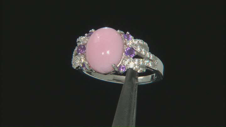 Pink Opal Rhodium Over Sterling Silver Ring 0.59ctw Video Thumbnail