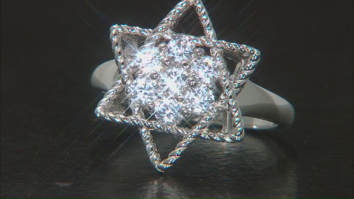 Lab Created White Sapphire Rhodium Over Sterling Silver Star Ring 0.71ctw Video Thumbnail