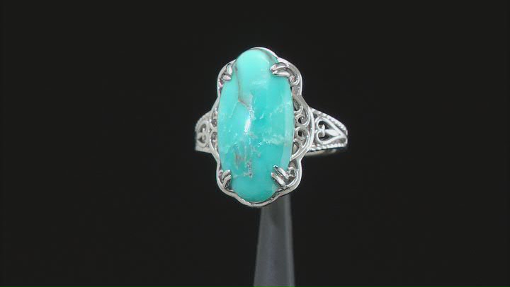 Blue Turquoise Rhodium Over Sterling Silver Ring 20x10mm Video Thumbnail