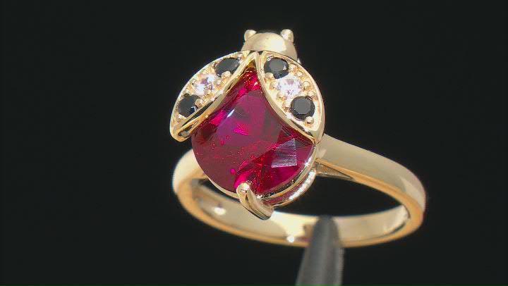 Red Lab Created Ruby 18k Yellow Gold Over Sterling Silver Ring 4.82ctw Video Thumbnail