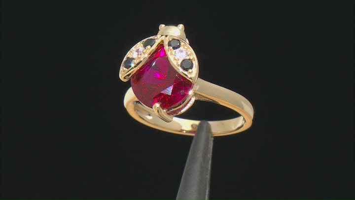 Red Lab Created Ruby 18k Yellow Gold Over Sterling Silver Ring 4.82ctw Video Thumbnail