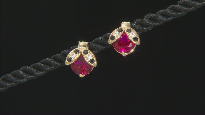 Red Lab Created Ruby 18k Yellow Gold Over Sterling Silver Ladybugs Earrings 4.65ctw Video Thumbnail