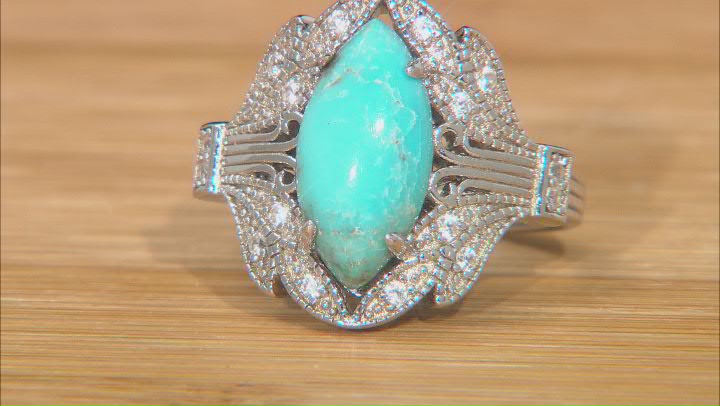 Blue Marquise Turquoise Rhodium Over Sterling Silver Ring 14x7mm Video Thumbnail