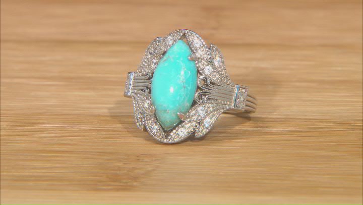 Blue Marquise Turquoise Rhodium Over Sterling Silver Ring 14x7mm Video Thumbnail