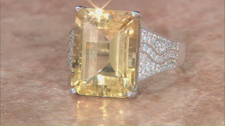 Yellow Citrine Rhodium Over Sterling Silver Ring 10.51ctw Video Thumbnail