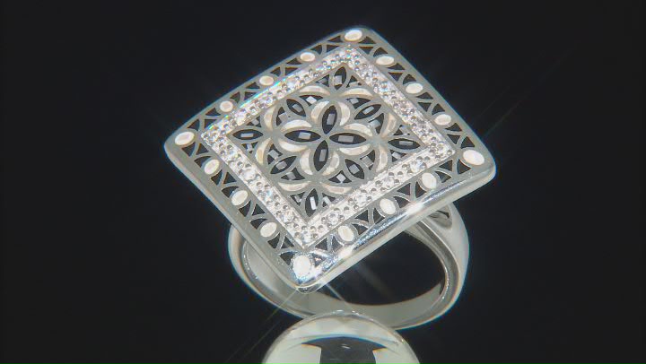 White Mother of Pearl Rhodium Over Sterling Silver Ring 0.26ctw Video Thumbnail