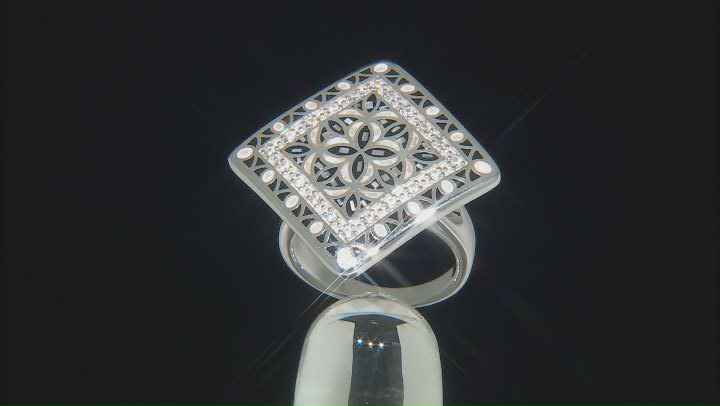 White Mother of Pearl Rhodium Over Sterling Silver Ring 0.26ctw Video Thumbnail