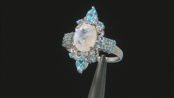 Rainbow Moonstone Rhodium Over Sterling Silver Ring 1.02ctw Video Thumbnail