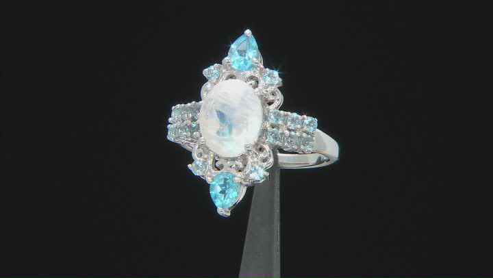 Rainbow Moonstone Rhodium Over Sterling Silver Ring 1.02ctw Video Thumbnail