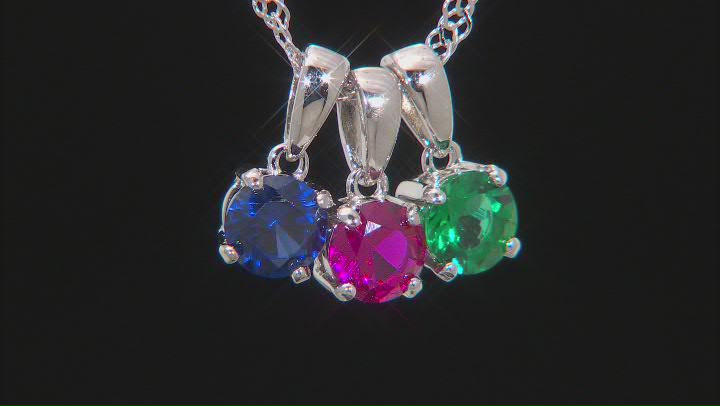 Red Lab Created Ruby Rhodium Over Silver 3 Pendants With Chain 1.47ctw Video Thumbnail