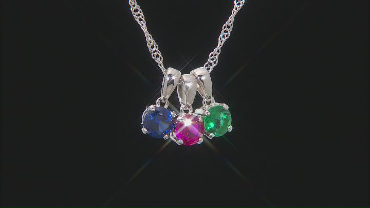 Red Lab Created Ruby Rhodium Over Silver 3 Pendants With Chain 1.47ctw Video Thumbnail