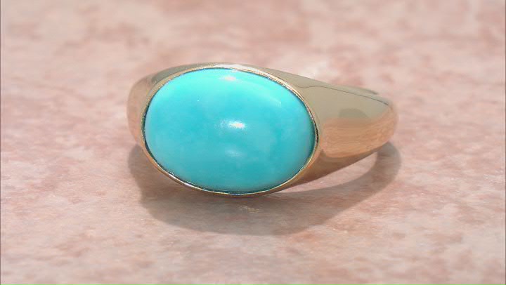 Blue Sleeping Beauty Turquoise 18k Yellow Gold Over Silver Ring Video Thumbnail