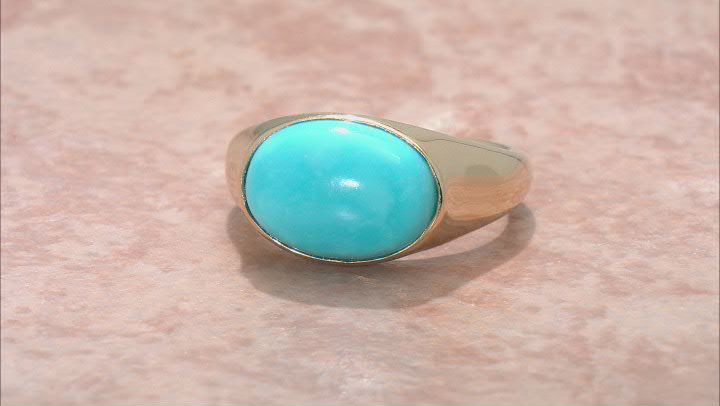 Blue Sleeping Beauty Turquoise 18k Yellow Gold Over Silver Ring Video Thumbnail
