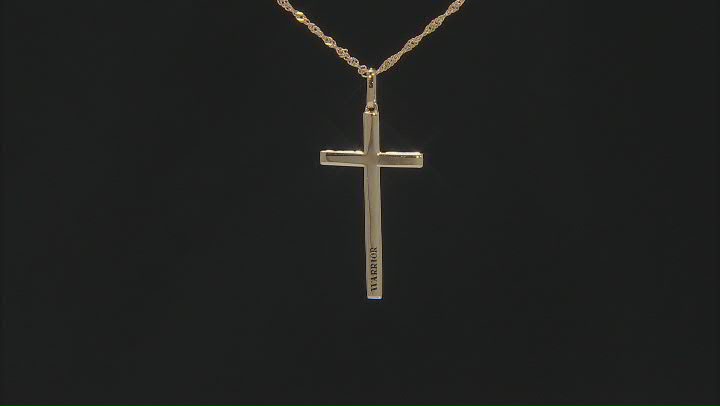 18K Yellow Gold Over Sterling Silver "Warrior" Cross Pendant With Chain Video Thumbnail