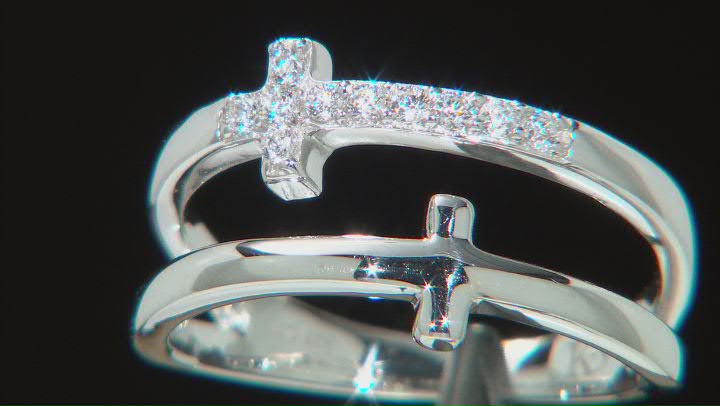 White Cubic Zirconia Rhodium Over Sterling Silver Cross Ring 0.29ctw Video Thumbnail