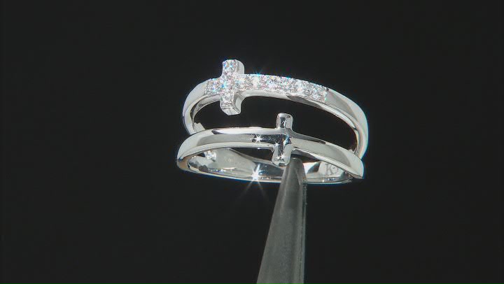 White Cubic Zirconia Rhodium Over Sterling Silver Cross Ring 0.29ctw Video Thumbnail