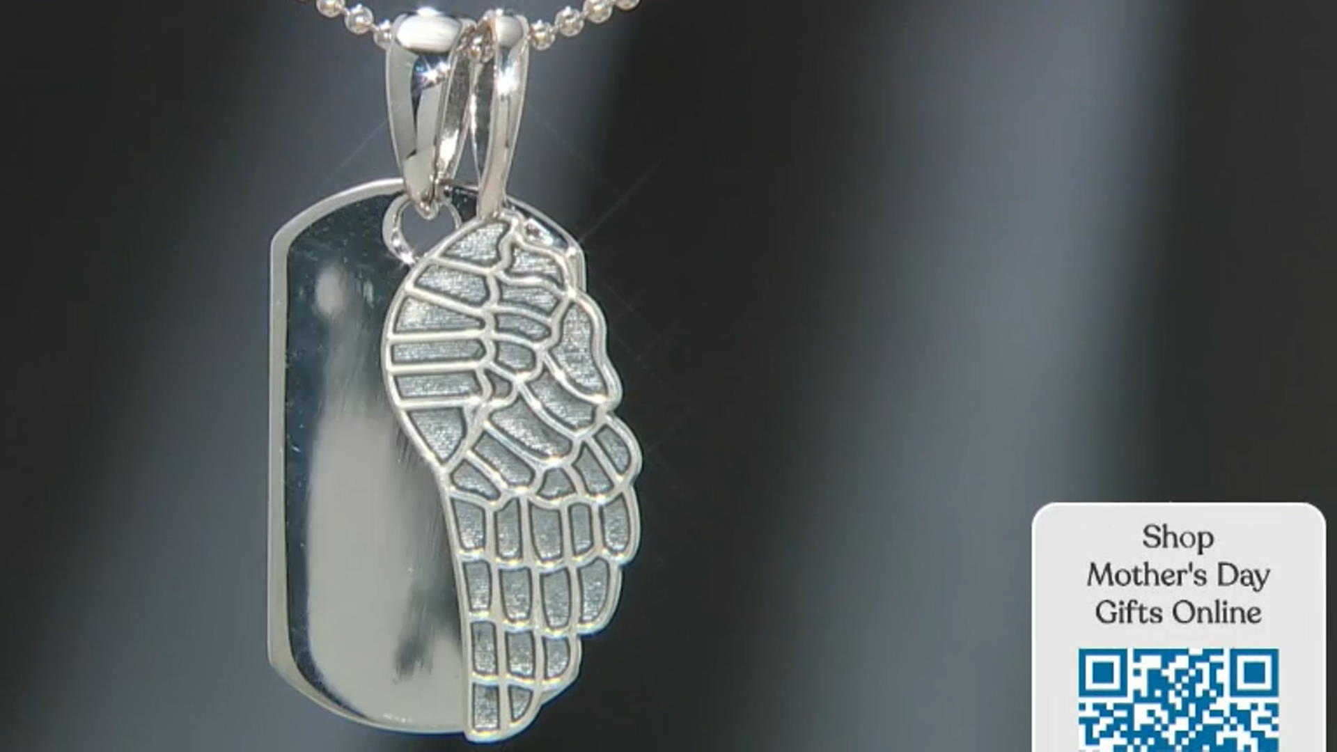 Rhodium Over Sterling Silver Dog Tag And Angel Wing Pendant With Chain Video Thumbnail