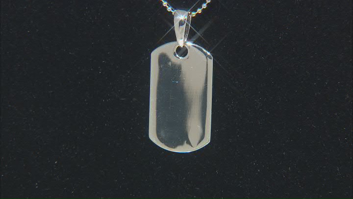 Rhodium Over Sterling Silver Dog Tag And Angel Wing Pendant With Chain Video Thumbnail