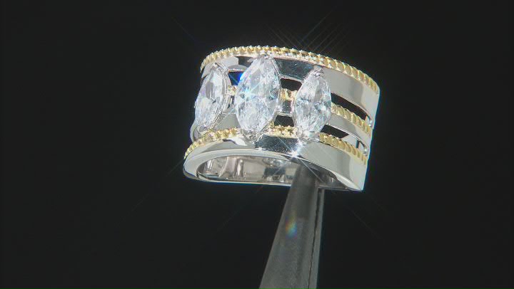 White Cubic Zirconia Platinum And 18k Yellow Gold Over Sterling Silver Ring 2.95ctw Video Thumbnail