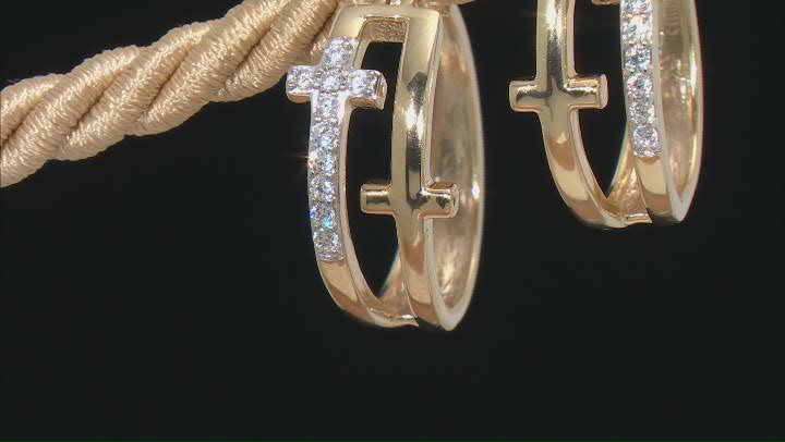 White Cubic Zirconia 18k Yellow Gold Over Sterling Silver Cross Earrings 0.40ctw Video Thumbnail