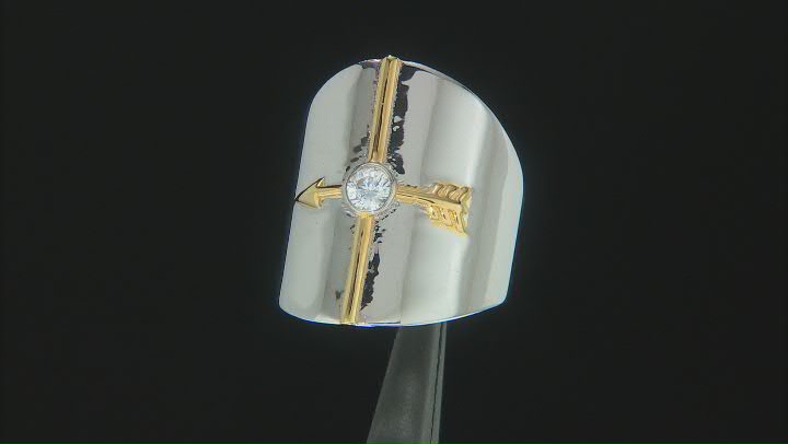 White Cubic Zirconia Rhodium And 18k Yellow Gold Over Sterling Silver "Courage" Ring 0.90ctw Video Thumbnail