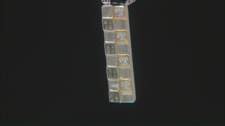 White Cubic Zirconia & Marcasite Rhodium & 18k Yellow Gold Over Silver Checkmate Pendant W/ Chain Video Thumbnail