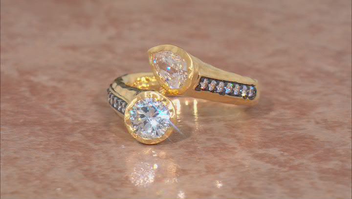 White Cubic Zirconia 18k Yellow Gold Over Bronze And Black Rhodium Ring 3.00ctw Video Thumbnail