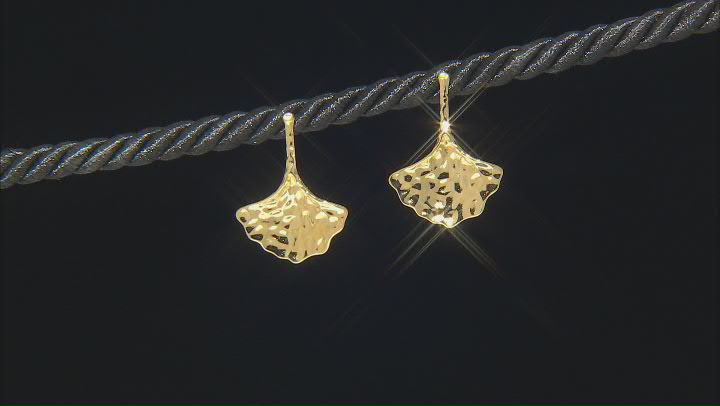 18k Yellow Gold Over Sterling Silver Ginkgo Leaf Earrings Video Thumbnail