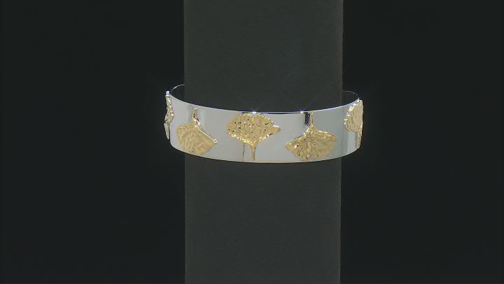 Rhodium And 18k Yellow Gold Over Sterling Silver Ginkgo Leaf Cuff Bracelet Video Thumbnail