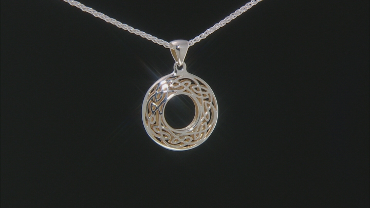 Sterling Silver and 22K Yellow Gold Over Silver Small Round Pendant with 18 Inch Wheat Chain
