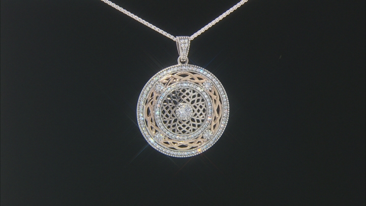 White Cubic Zirconia Sterling Silver and 10K Yellow Gold Pendant with 18 Inch Chain
