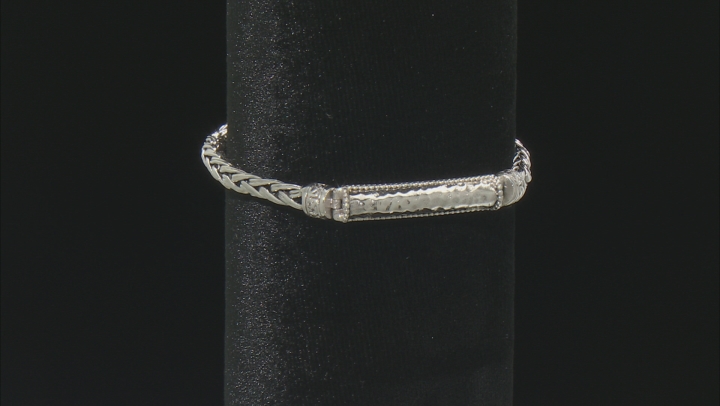 Sterling Silver Oxidized Hinged Bracelet With Hammered Bar