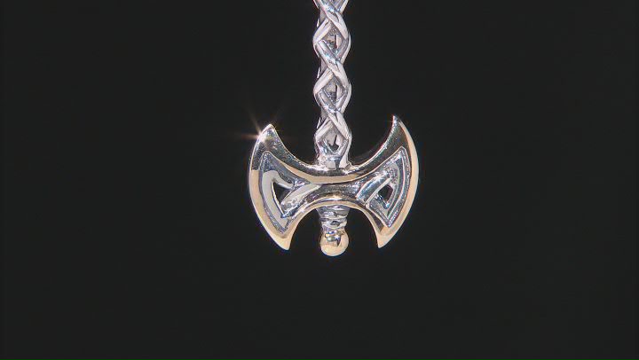 Sterling Silver and 10K Yellow Gold Over Sterling Silver Accent Axe Pendant with Popcorn Chain