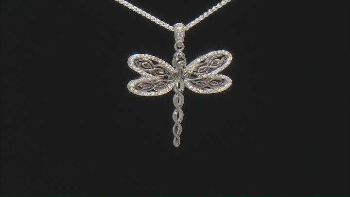 Keith Jack™ Sterling Silver White Cubic Zirconia Dragonfly Pendant with Wheat Chain Video Thumbnail