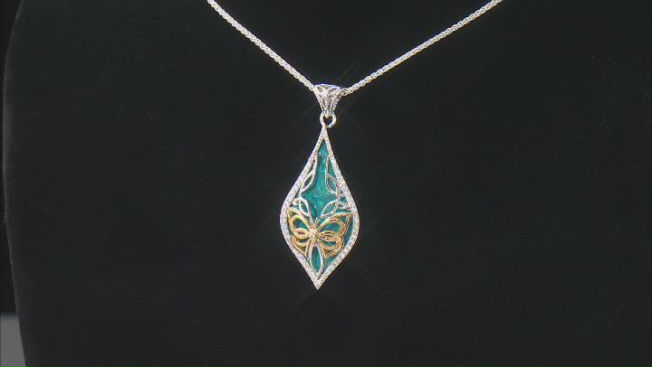 Keith Jack™ Sterling Silver & 10k Yellow Gold Blue Enamel & White Cubic Zirconia Butterfly Pendant Video Thumbnail