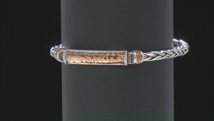 Keith Jack™ Sterling Silver & Bronze Wheat Link Hinged Bracelet With Hammered Bar Video Thumbnail