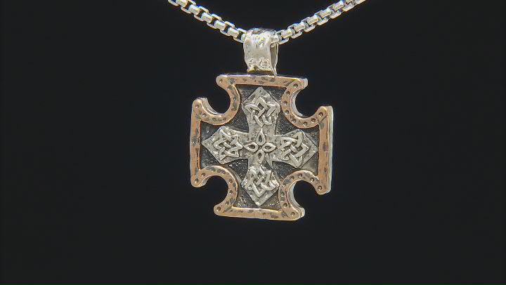 Keith Jack™ Sterling Silver Oxidized & Bronze Biker Cross Pendant With Chain Video Thumbnail