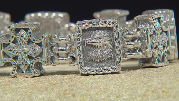 Keith Jack™ Sterling Silver Oxidized Eagle & Cross Bracelet (Power, Independence And Honor) Video Thumbnail