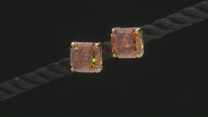Champagne Strontium Titanate Solitaire Earrings 6.98ctw Video Thumbnail