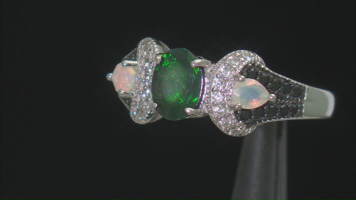 Black Ethiopian Opal Rhodium Over Silver Ring 0.81ctw Video Thumbnail