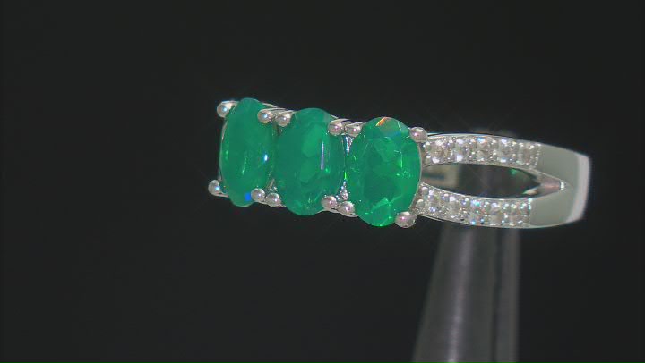 Green Ethiopian Opal With White Zircon Rhodium Over Silver Ring 0.86ctw Video Thumbnail