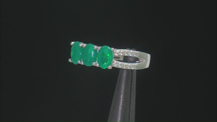 Green Ethiopian Opal With White Zircon Rhodium Over Silver Ring 0.86ctw Video Thumbnail