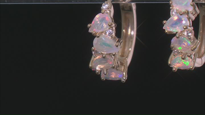 Ethiopian Opal With White Zircon 18k Yellow Gold Over Sterling Silver Earrings 1.87ctw Video Thumbnail