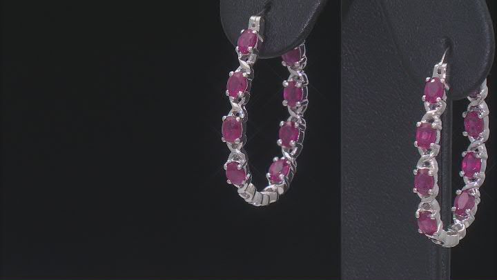 Red Mahaleo® Ruby Platinum Over Sterling Silver Hoop Earrings 3.88ctw Video Thumbnail