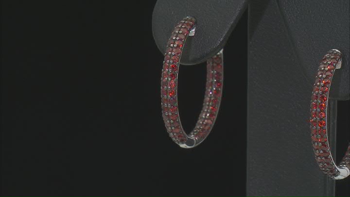 Red Garnet Rhodium Over Sterling Silver Hoop Earrings 3.16ctw Video Thumbnail