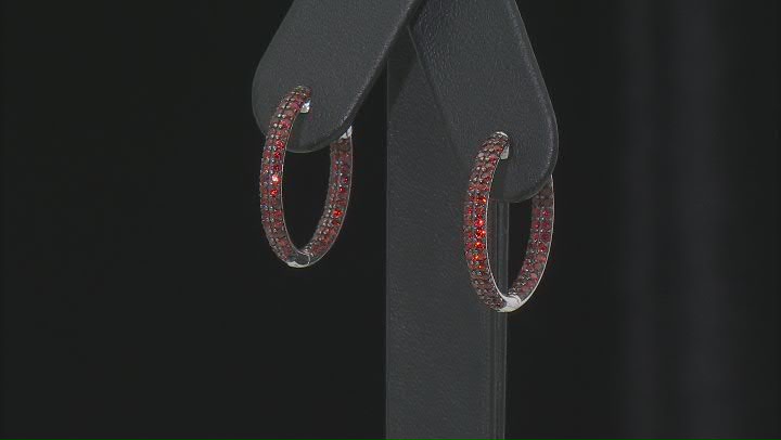 Red Garnet Rhodium Over Sterling Silver Hoop Earrings 3.16ctw Video Thumbnail