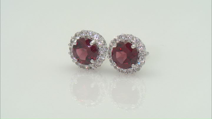 Red Garnet Rhodium Over Sterling Silver Stud Earrings 2.16ctw Video Thumbnail