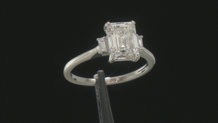 White Lab-Grown Diamond 14k White Gold 3-Stone Engagement Ring 2.10ctw