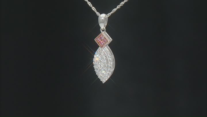Pink And White Lab-Grown Diamond 14K White Gold Pendant W/ 18" Singapore Chain 0.53ctw Video Thumbnail